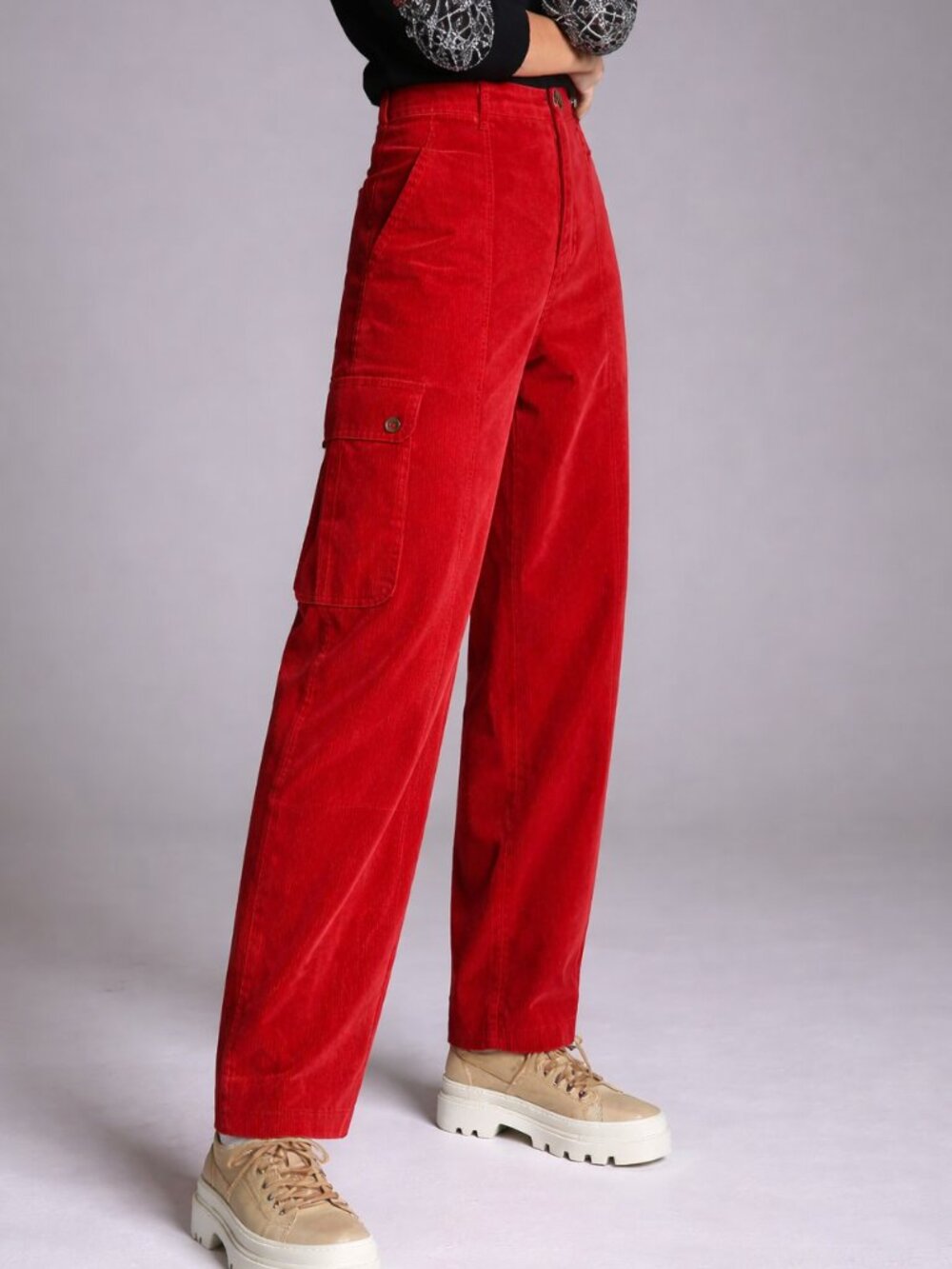 Anthropologie Red Velour High-Rise Tapered Cargo Pants - Sz 8